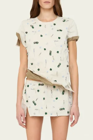 Embla Beaded Crushed Tee in Putty Multi