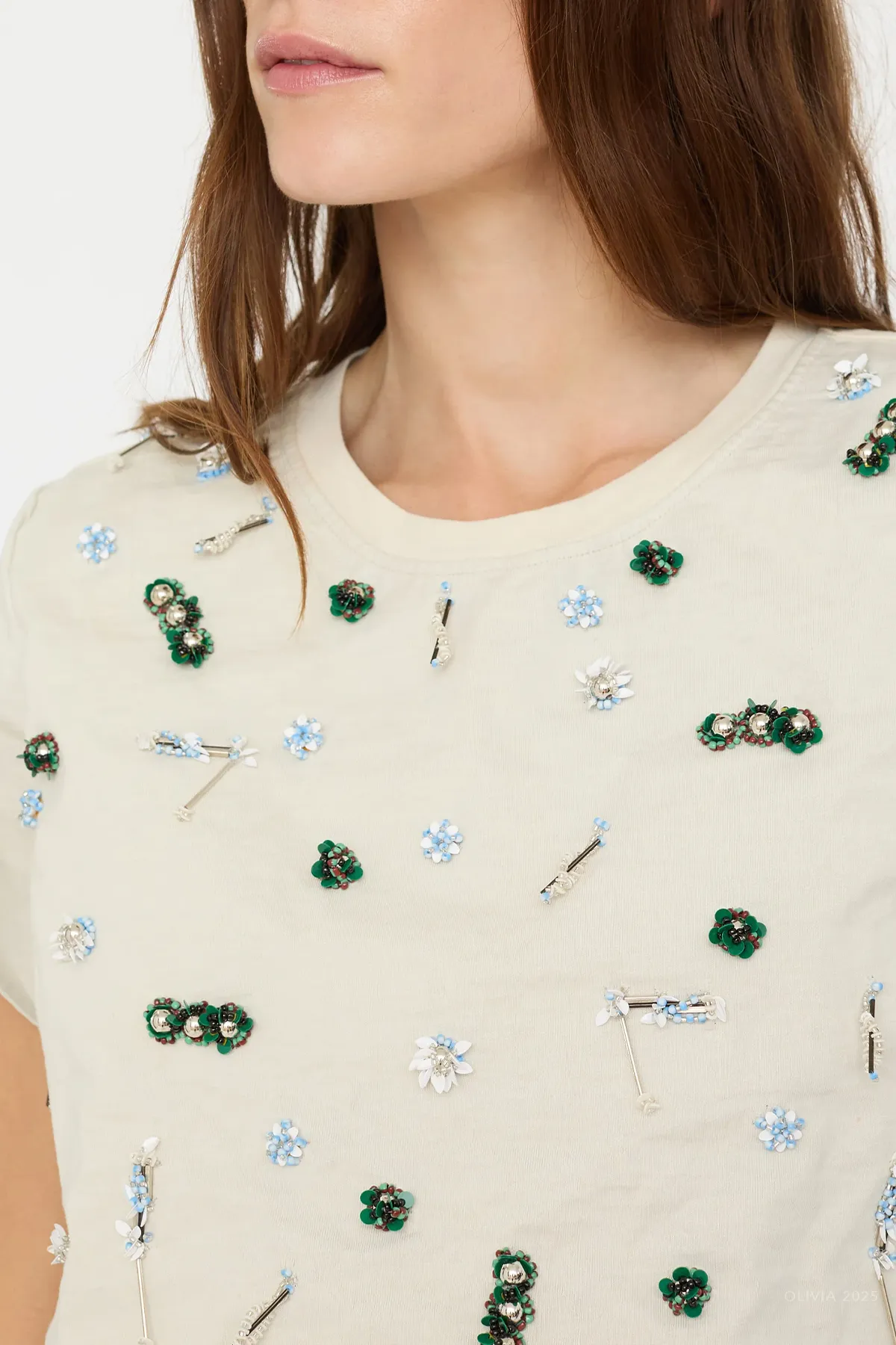 Embla Beaded Crushed Tee in Putty Multi