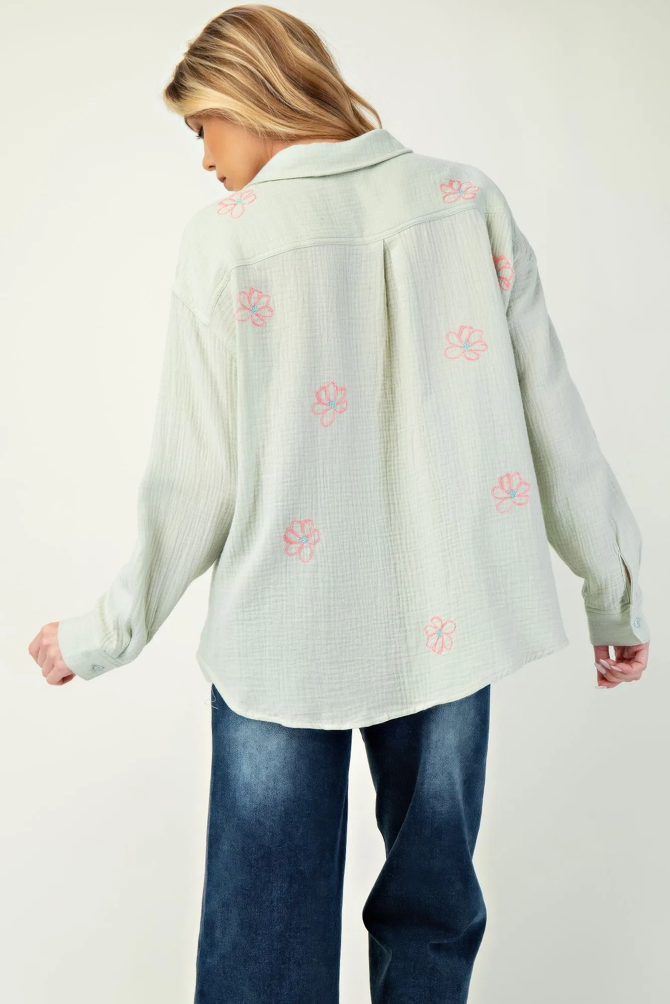Embo detailed cotton gauze button down shirt