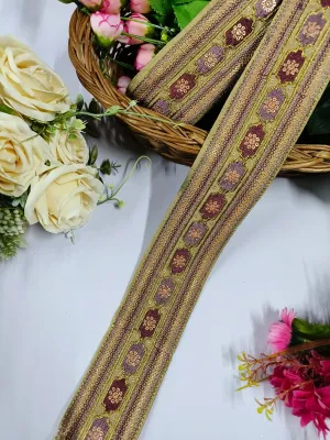 Embroidered Fabric Trim Indian Embroidery Sari Border Crafting Saree Sewing Decorative Beach Bag Cushions Trimmings Ribbons Tape, Jewelry Making Trim, Table Runner Lace - Beige With Multi