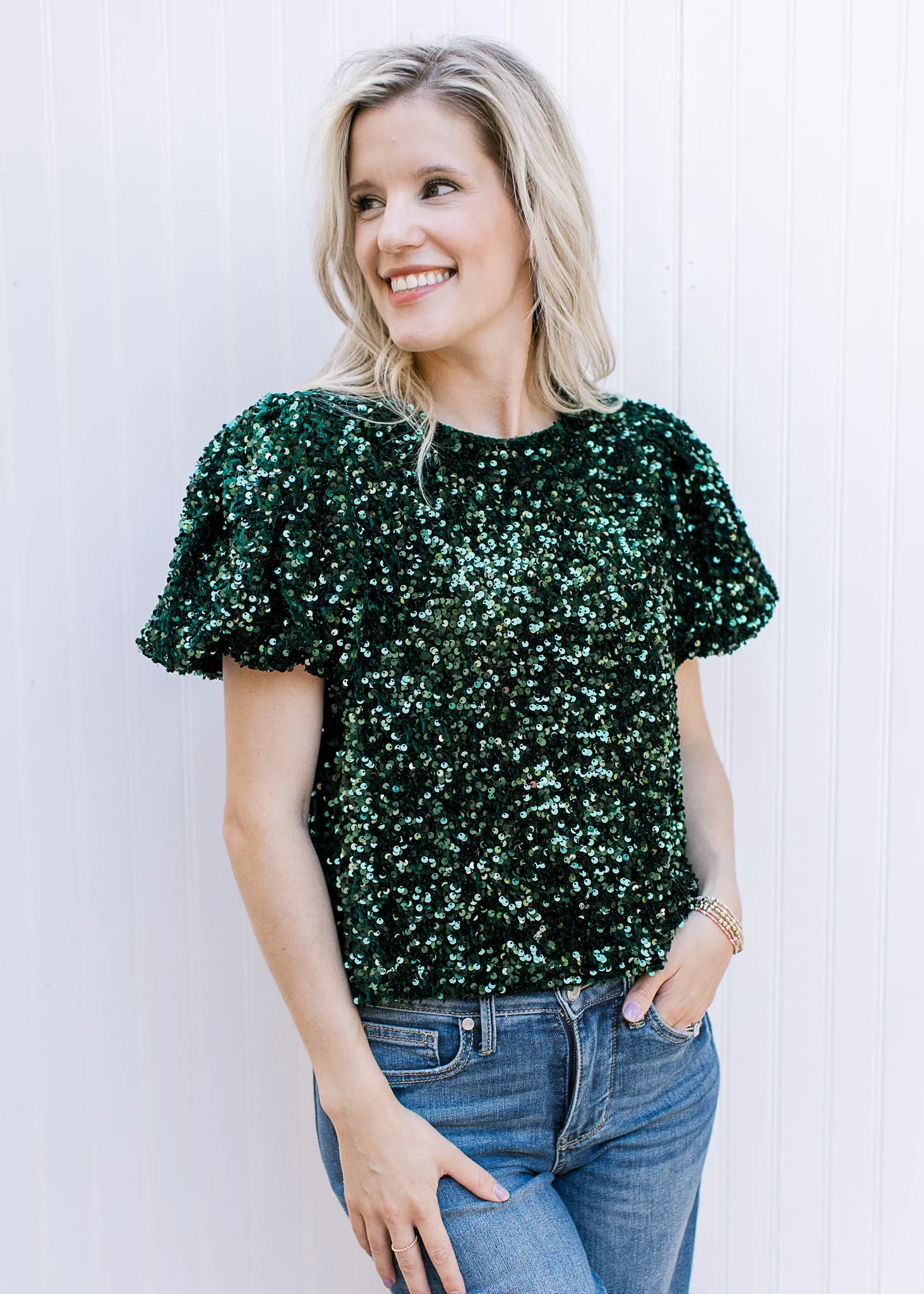 Emerald Sparkle Bow Top