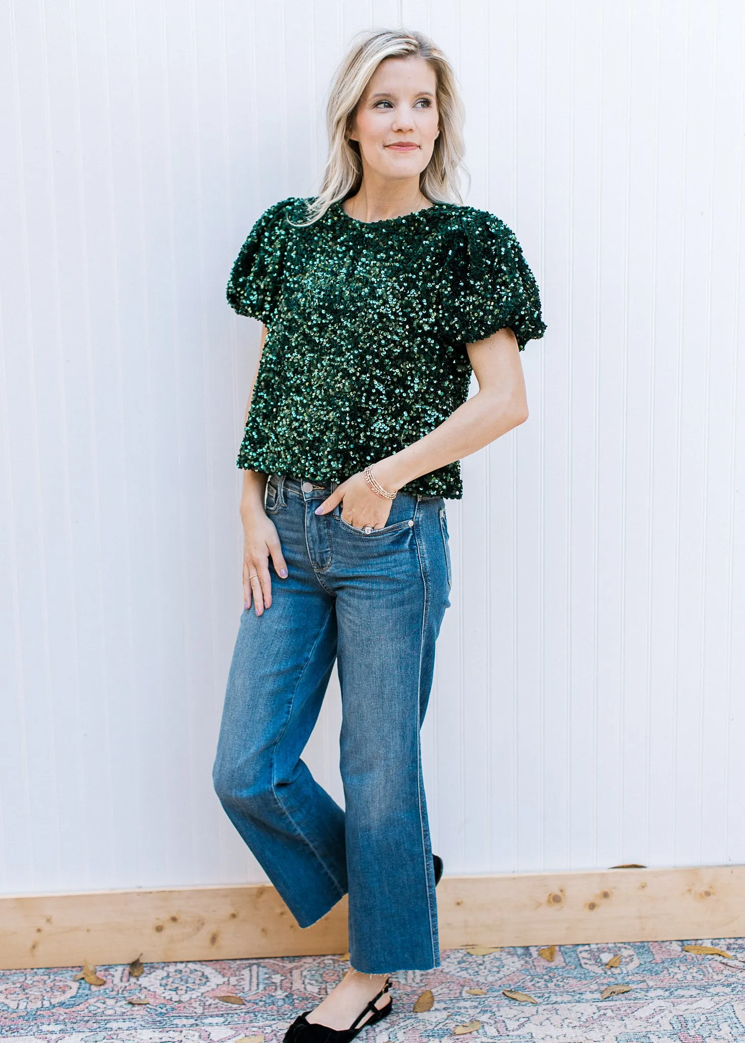 Emerald Sparkle Bow Top