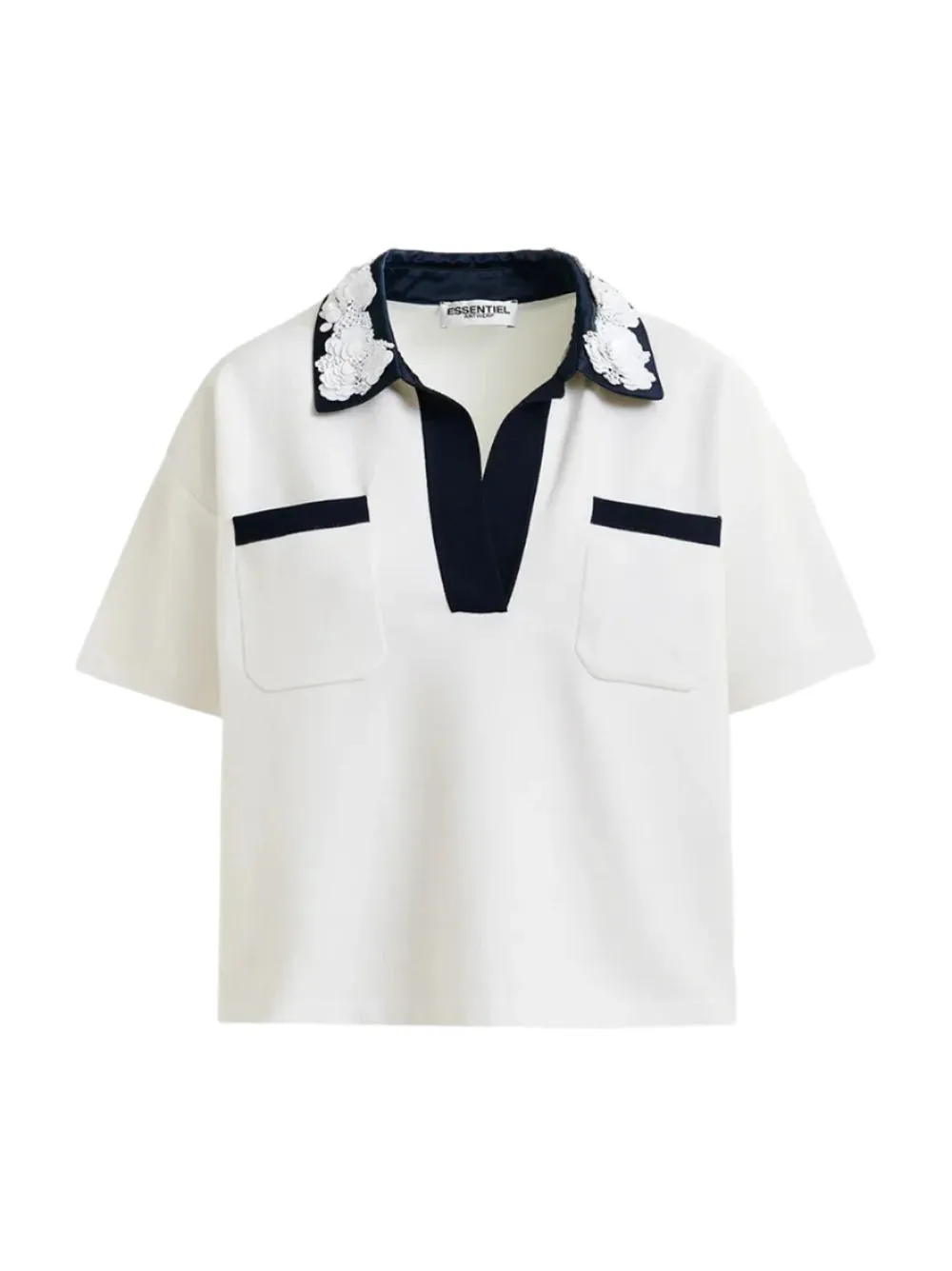 Essentiel Antwerp Hoiseau Embroidered Polo in Off-White