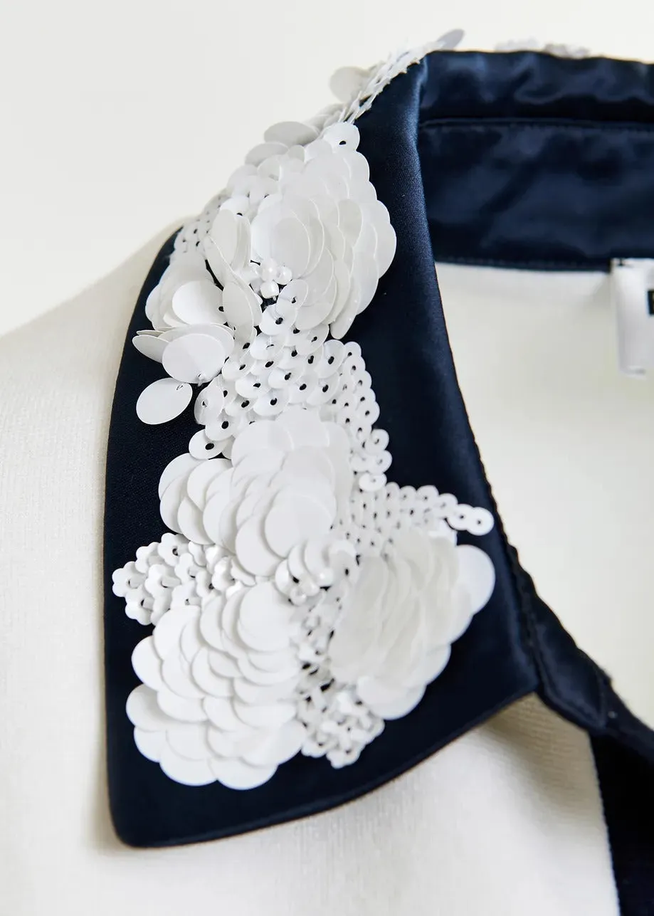 Essentiel Antwerp Hoiseau Embroidered Polo in Off-White