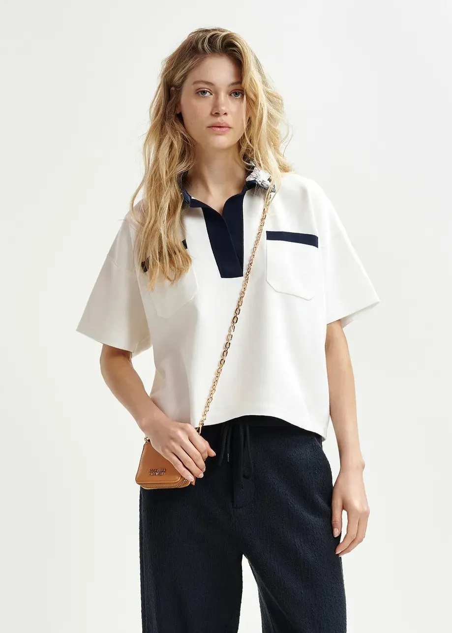Essentiel Antwerp Hoiseau Embroidered Polo in Off-White