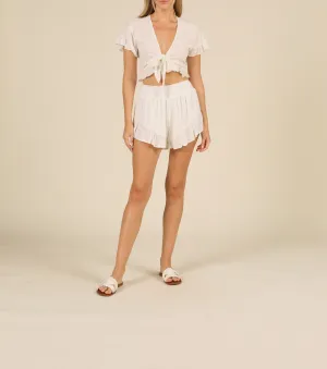 Eyelet Embroidered Tie Front Top