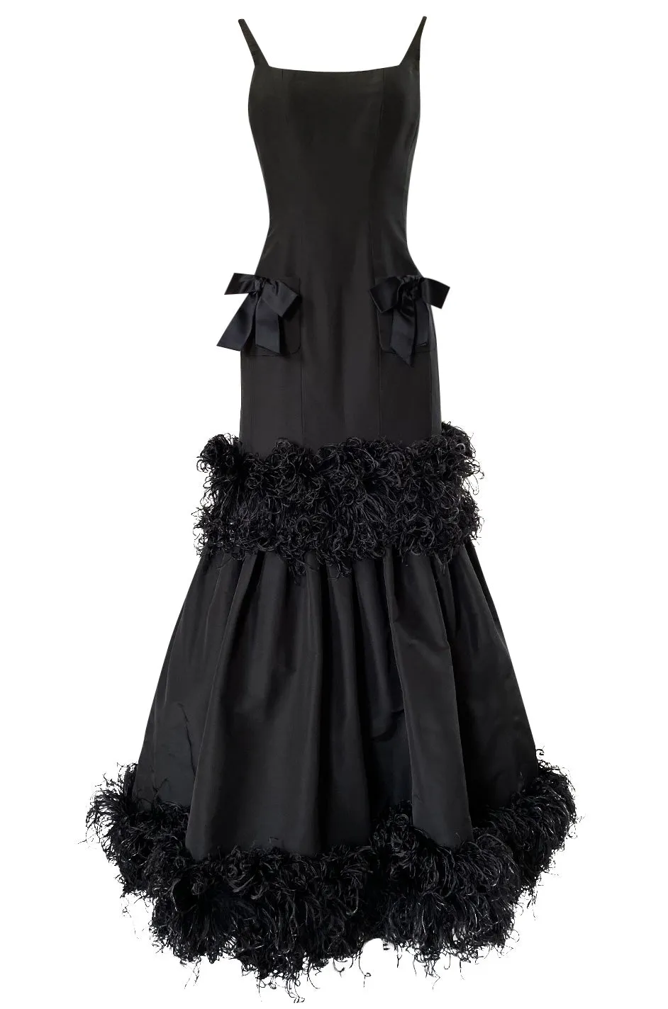 Fall 2004 Oscar de la Renta Runway Feather & Black Silk Hourglass Dress