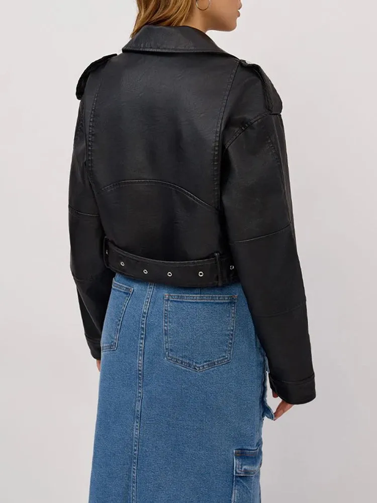 Faux Leather Jacket With Shearling Lining