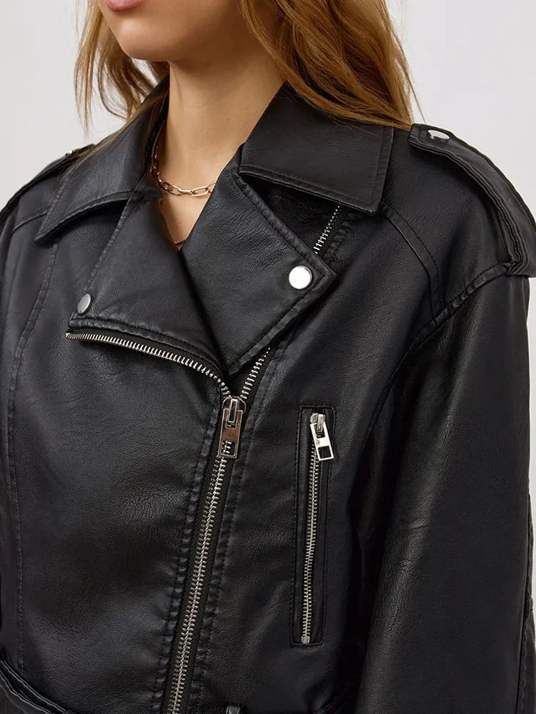 Faux Leather Jacket With Shearling Lining