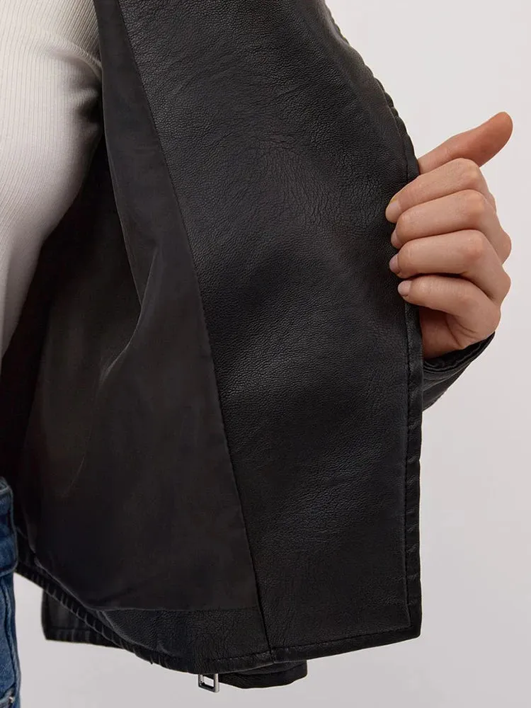 Faux Leather Jacket With Shearling Lining