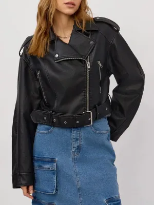 Faux Leather Jacket With Shearling Lining