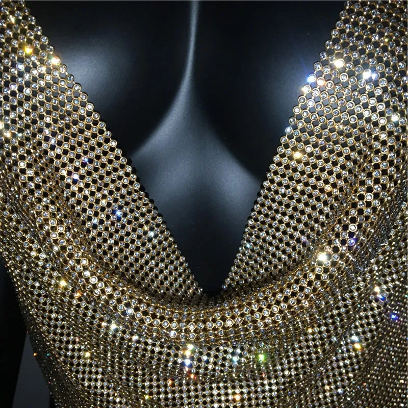 FestivalQueen Brilliant Rhinestone Backless Party Crop Top Women 2019