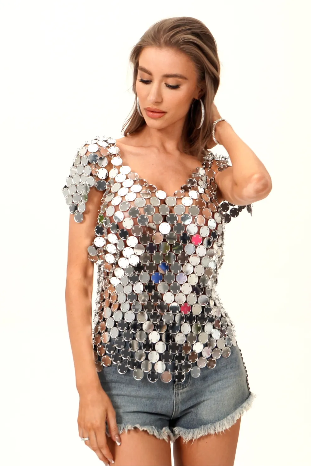 Fish Scale Cape Sleeve Long Top