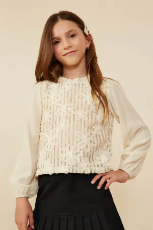 Floral Embroidered Textured Puff Sleeve Top