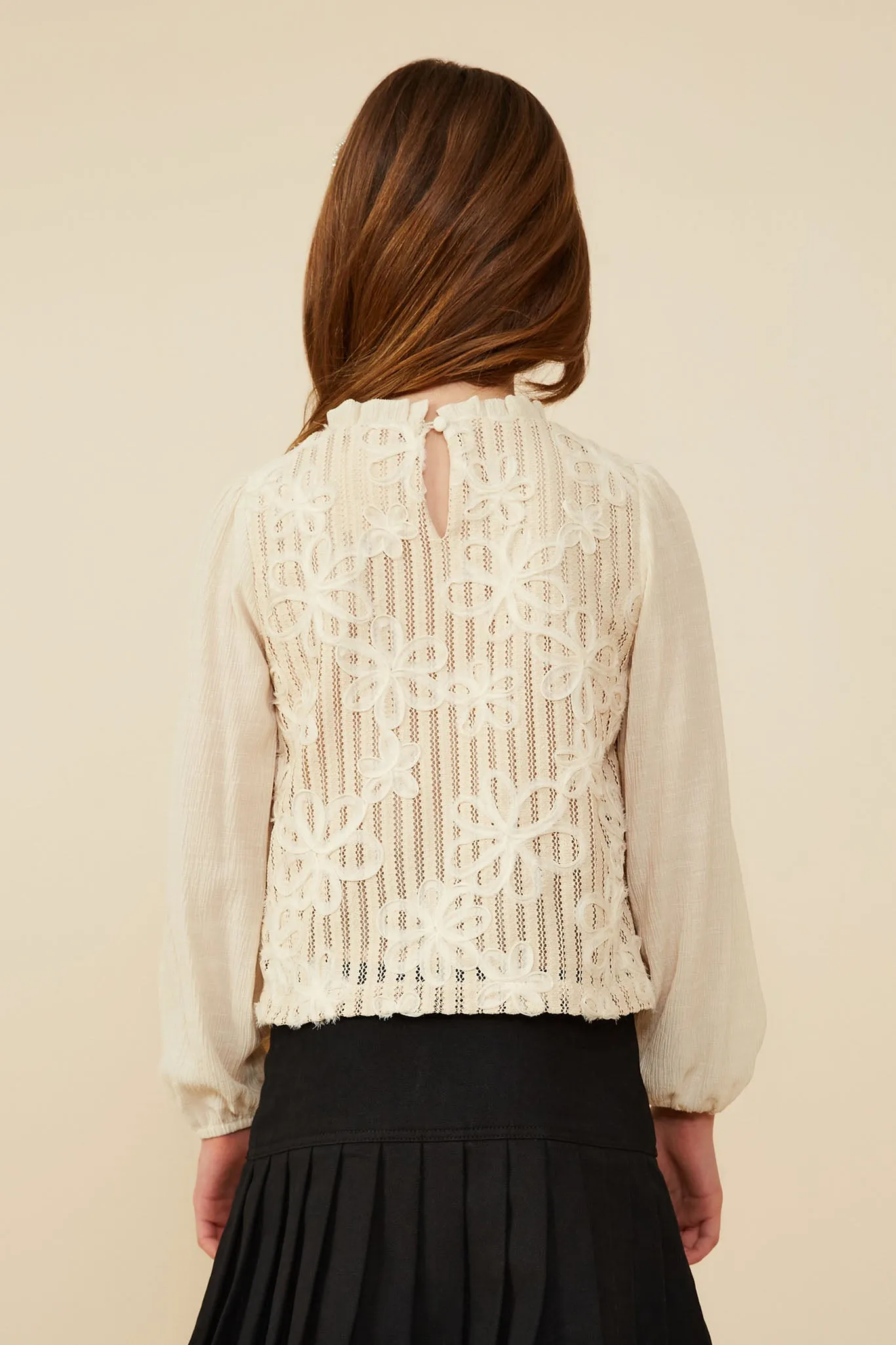 Floral Embroidered Textured Puff Sleeve Top
