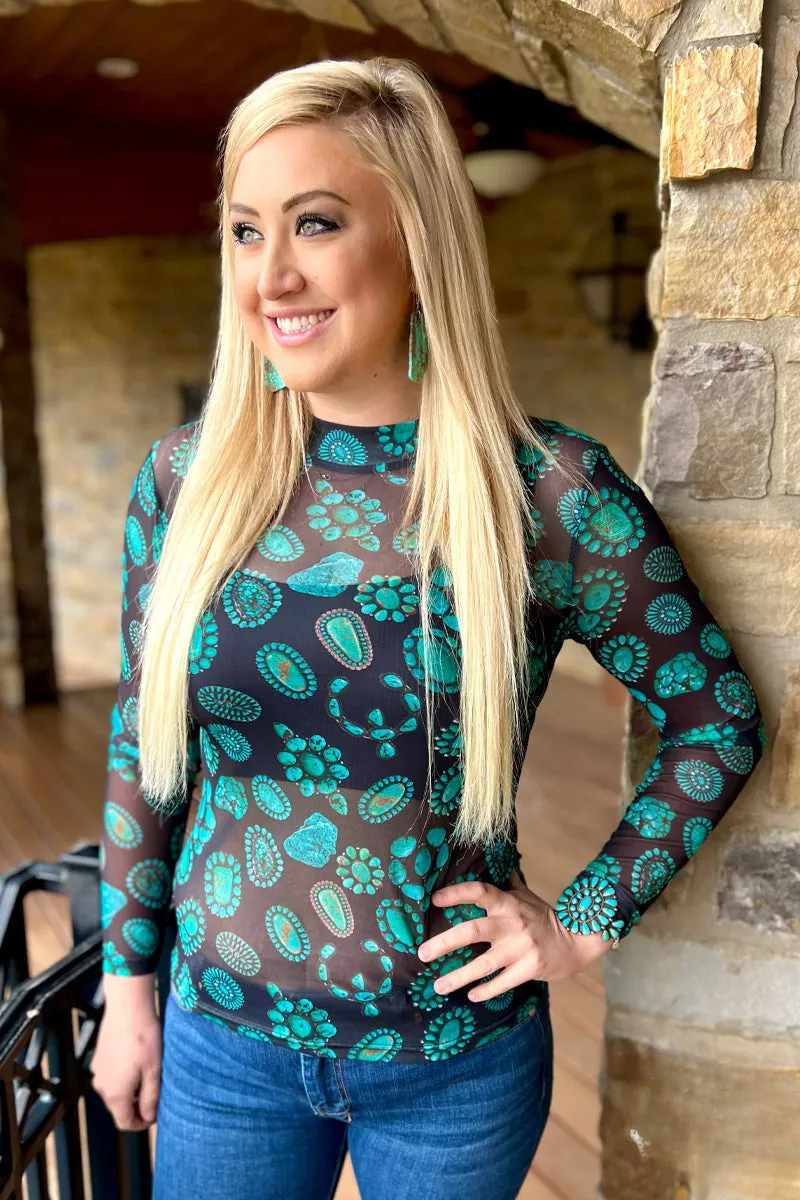For The Love of Turquoise Mesh Top