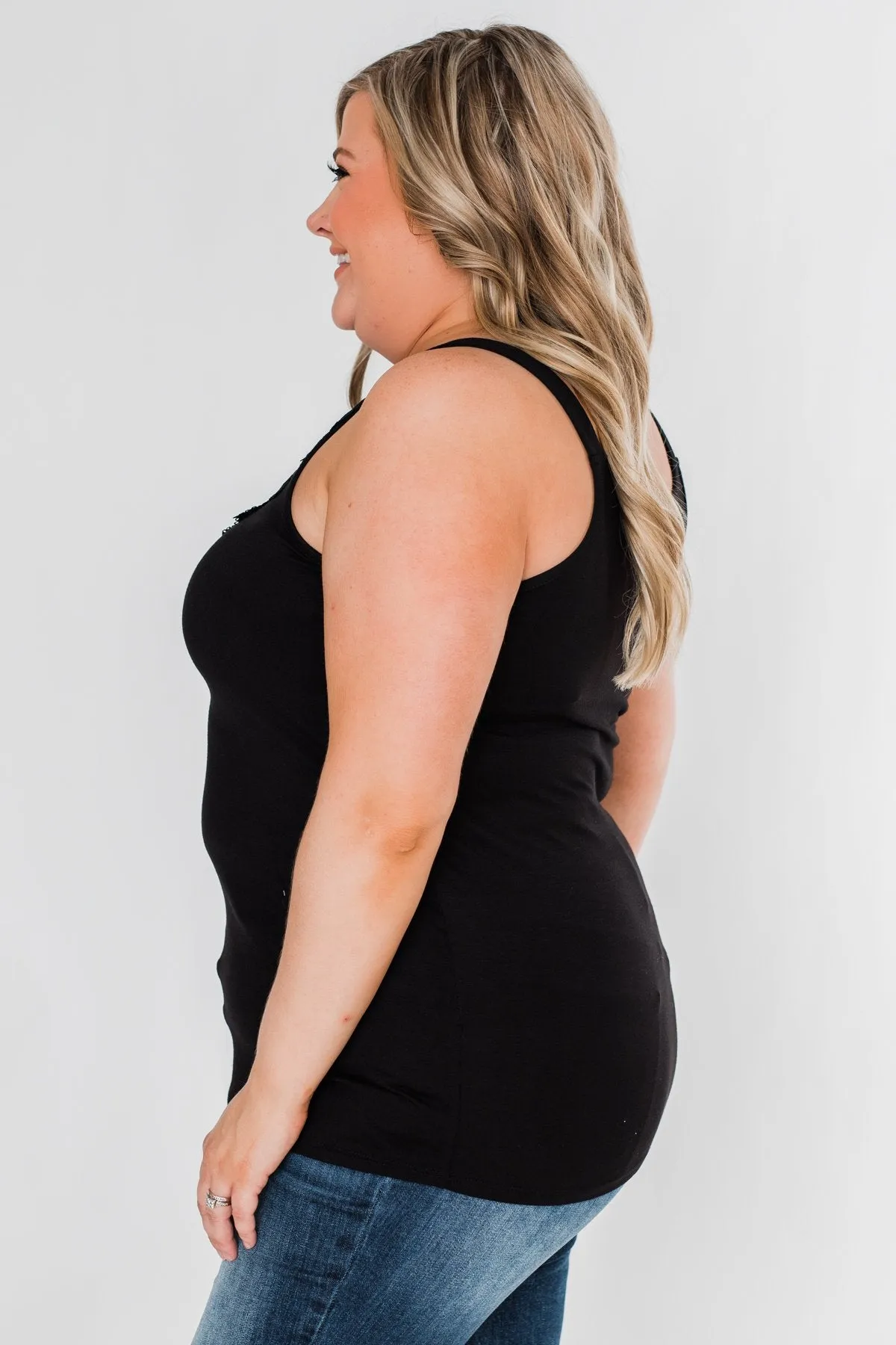 Front Lace Criss Cross Tank Top- Black