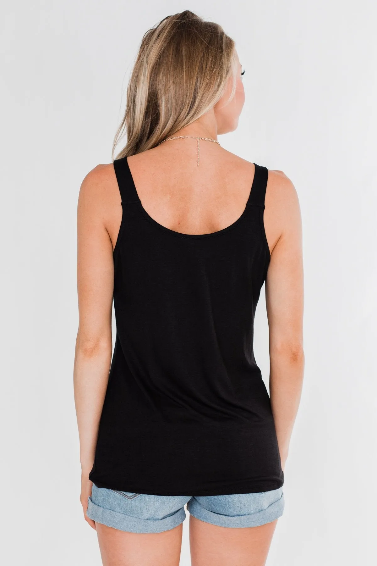 Front Lace Criss Cross Tank Top- Black