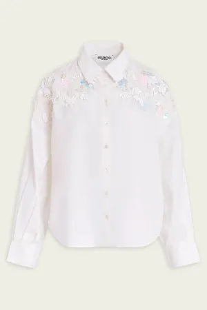 Gdog Beaded Embroideries Cotton Shirt in White
