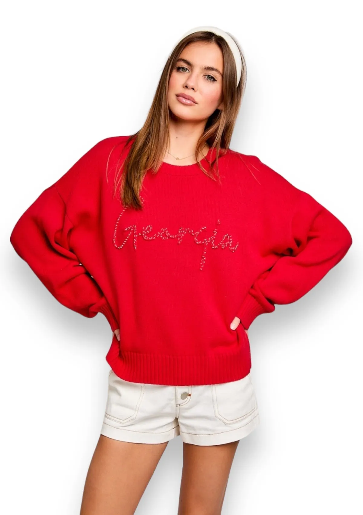 Georgia Round Neck Sweater | Red