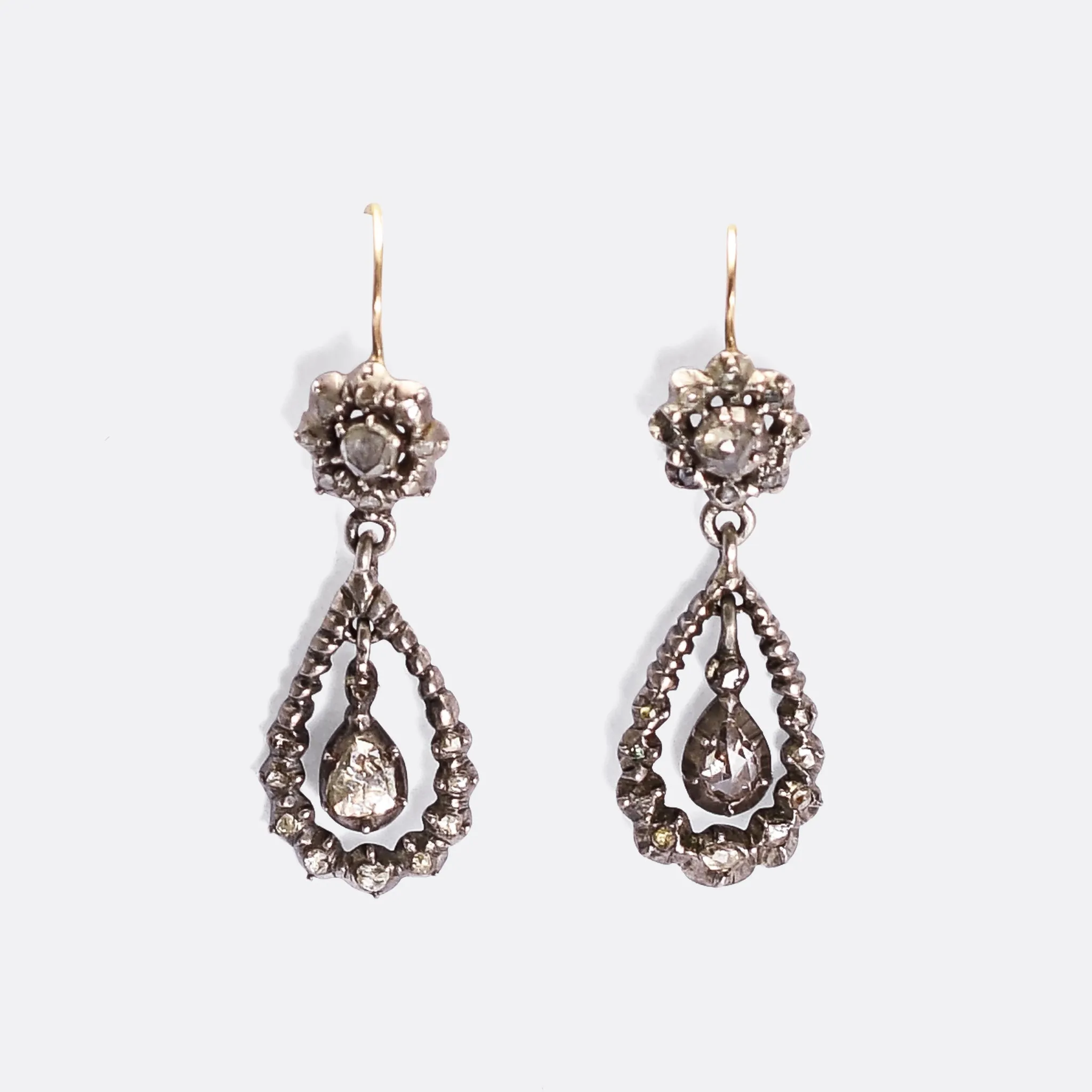 Georgian Diamond Teardrop Cluster Earrings