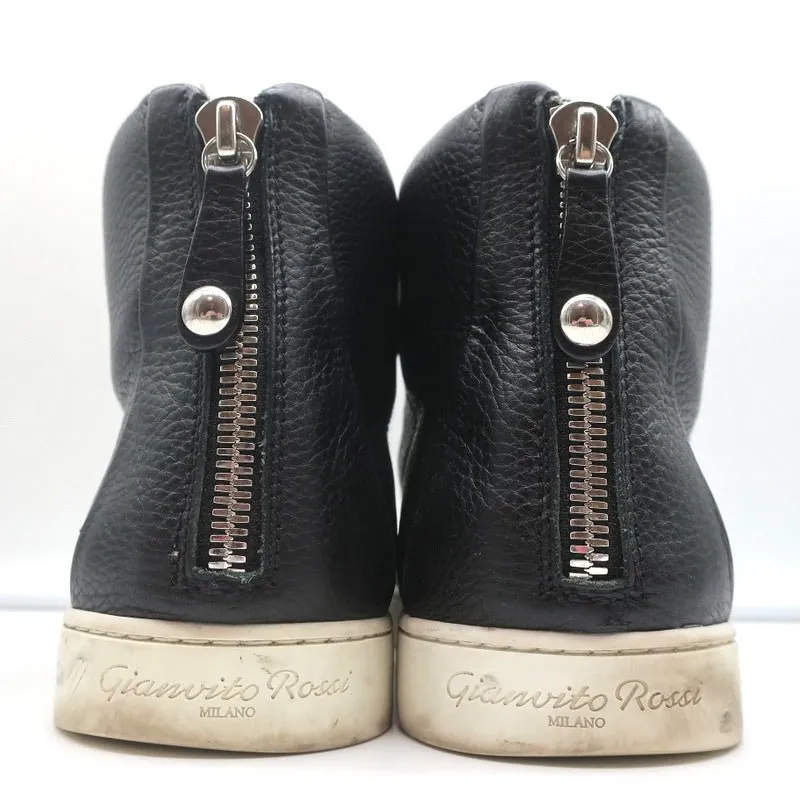 Gianvito Rossi High Top Sneakers Black Grained Leather Size 43.5
