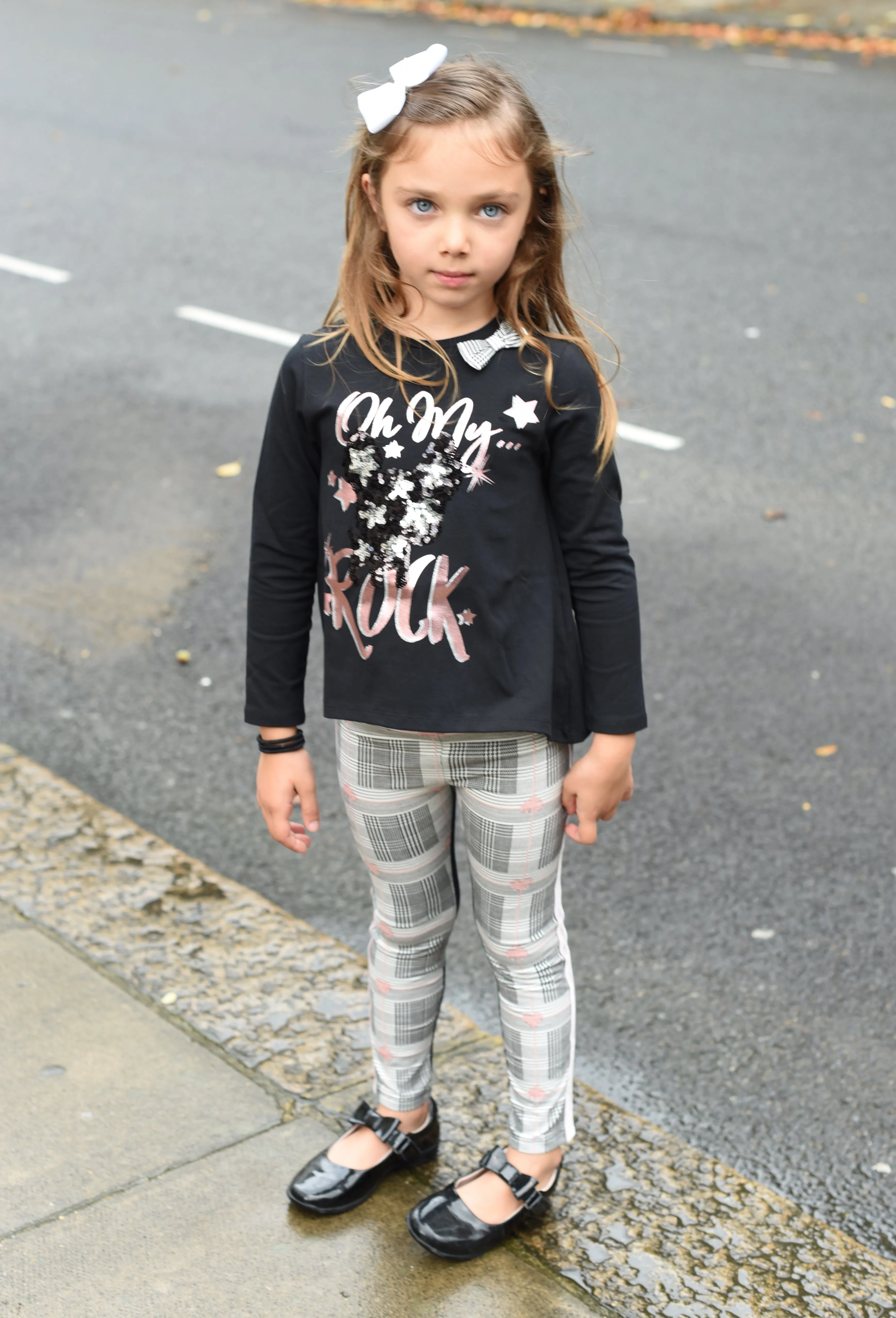 Girls Black and Pink Top and Leggings Set