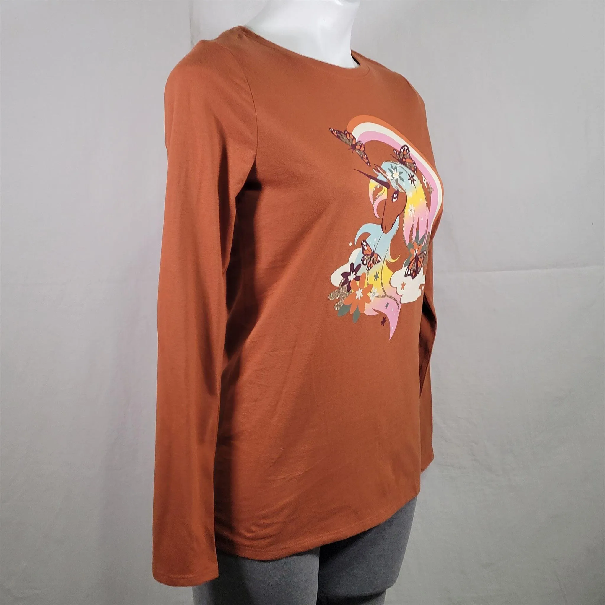Girls' Cat & Jack XL Cinnamon Long Sleeve Graphic T-Shirt with Unicorn Design