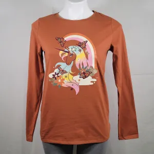 Girls' Cat & Jack XL Cinnamon Long Sleeve Graphic T-Shirt with Unicorn Design