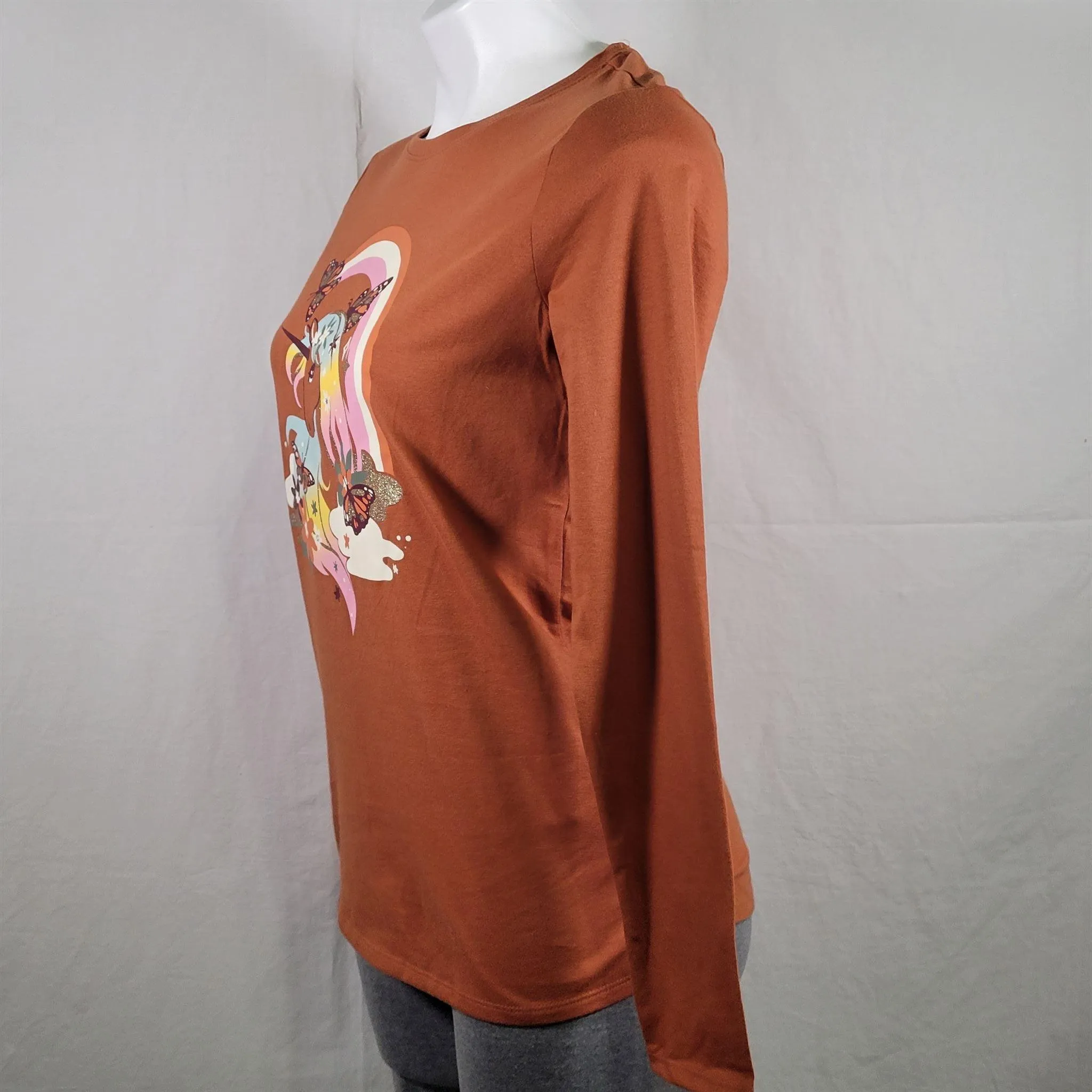Girls' Cat & Jack XL Cinnamon Long Sleeve Graphic T-Shirt with Unicorn Design