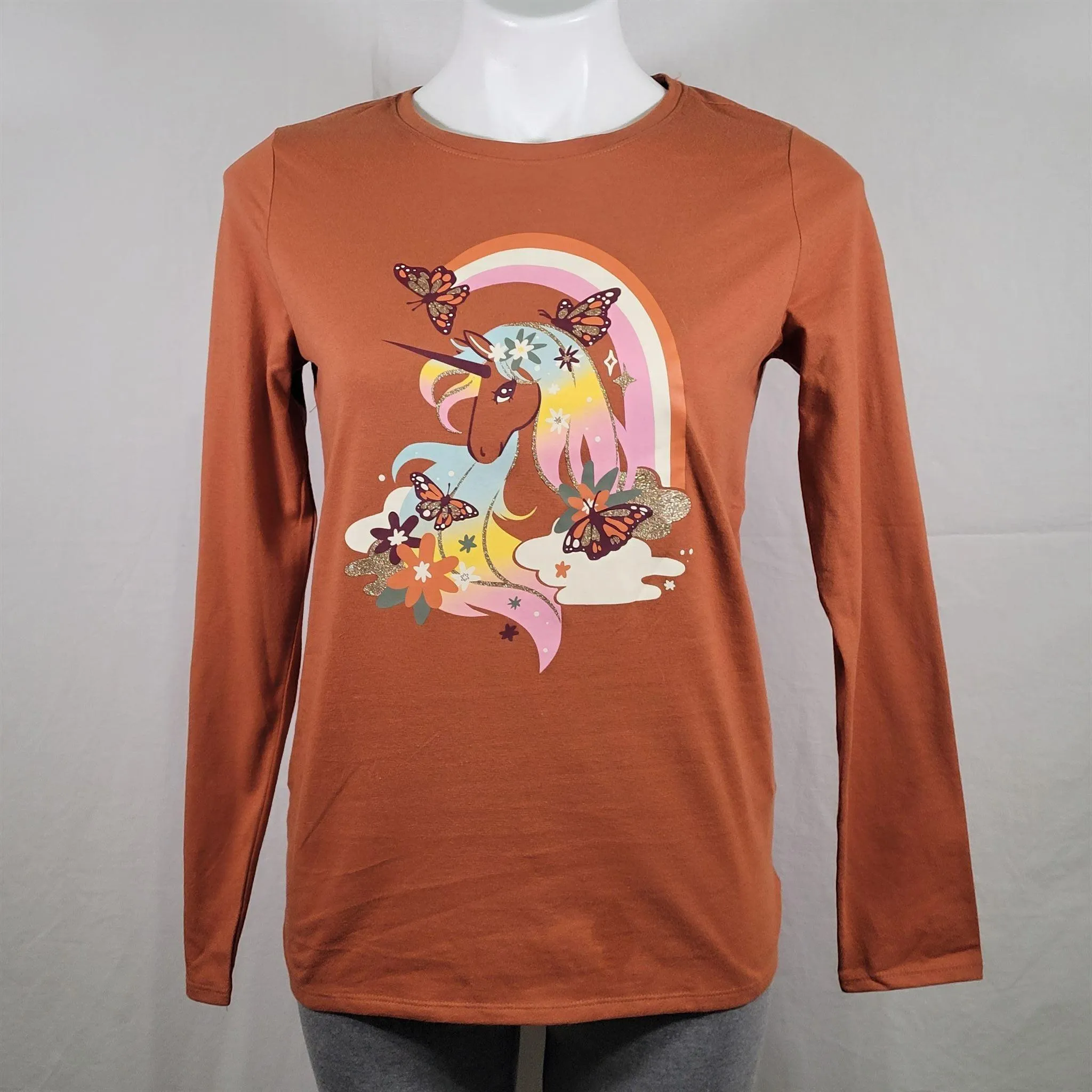 Girls' Cat & Jack XL Cinnamon Long Sleeve Graphic T-Shirt with Unicorn Design