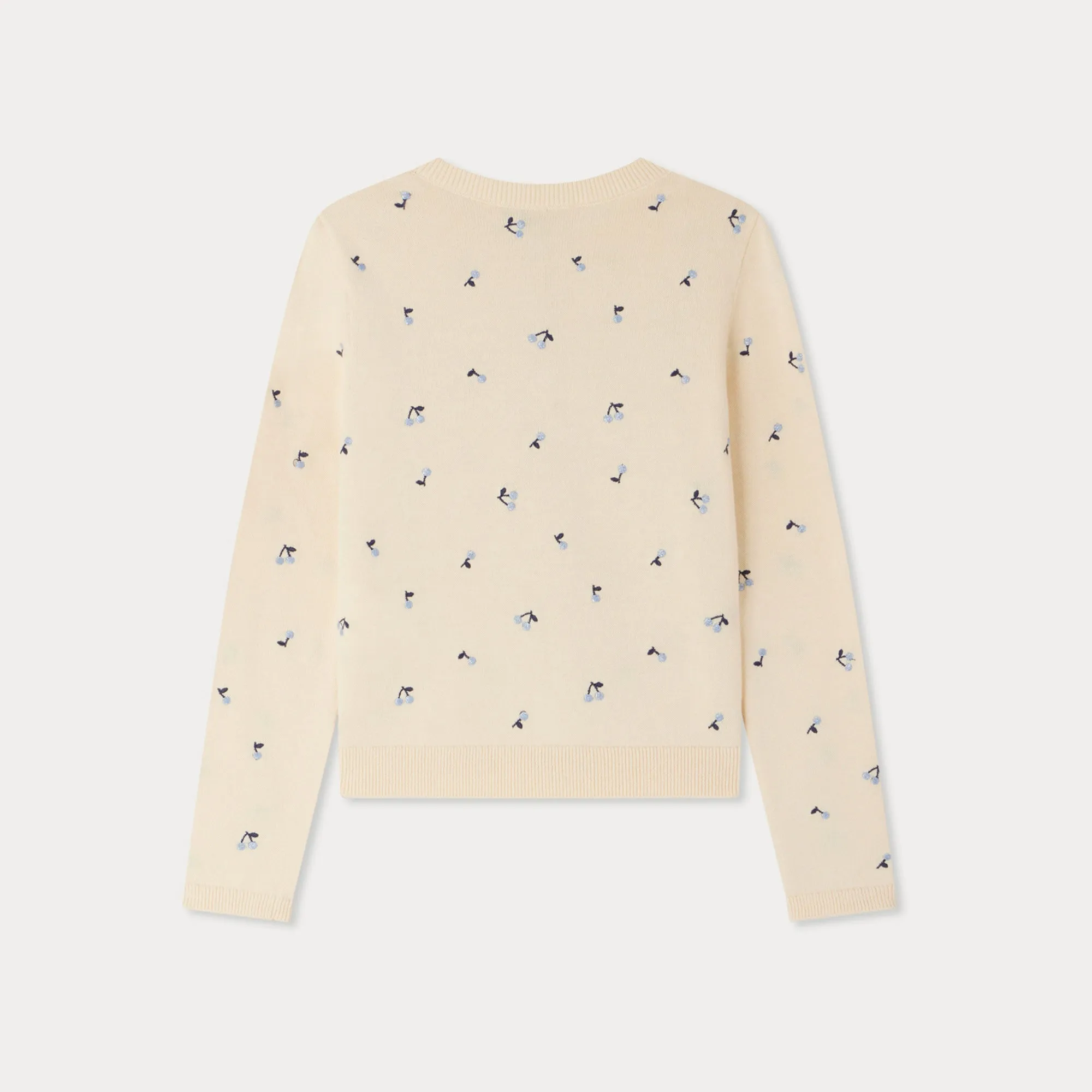 Girls Light yellow Cherry Embroidered Cotton Cardigan