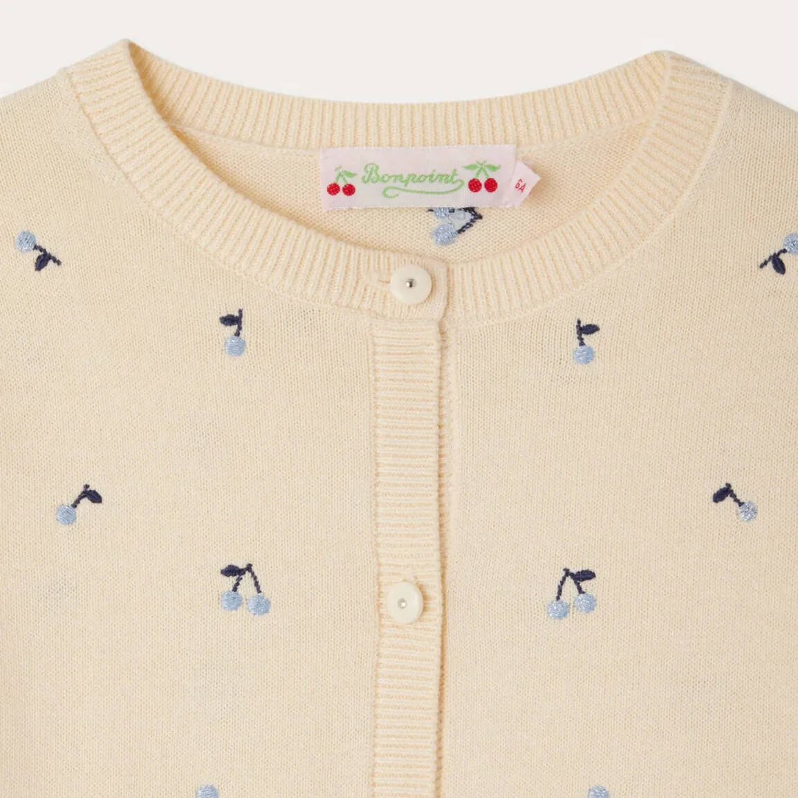 Girls Light yellow Cherry Embroidered Cotton Cardigan