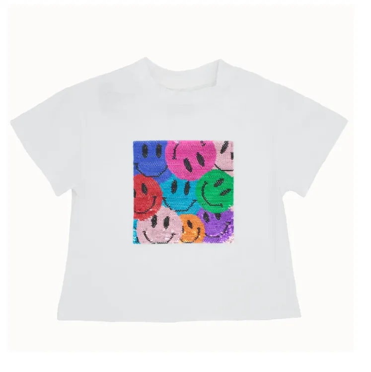Girls Sequin Rainbow Smiley Boxy Tee