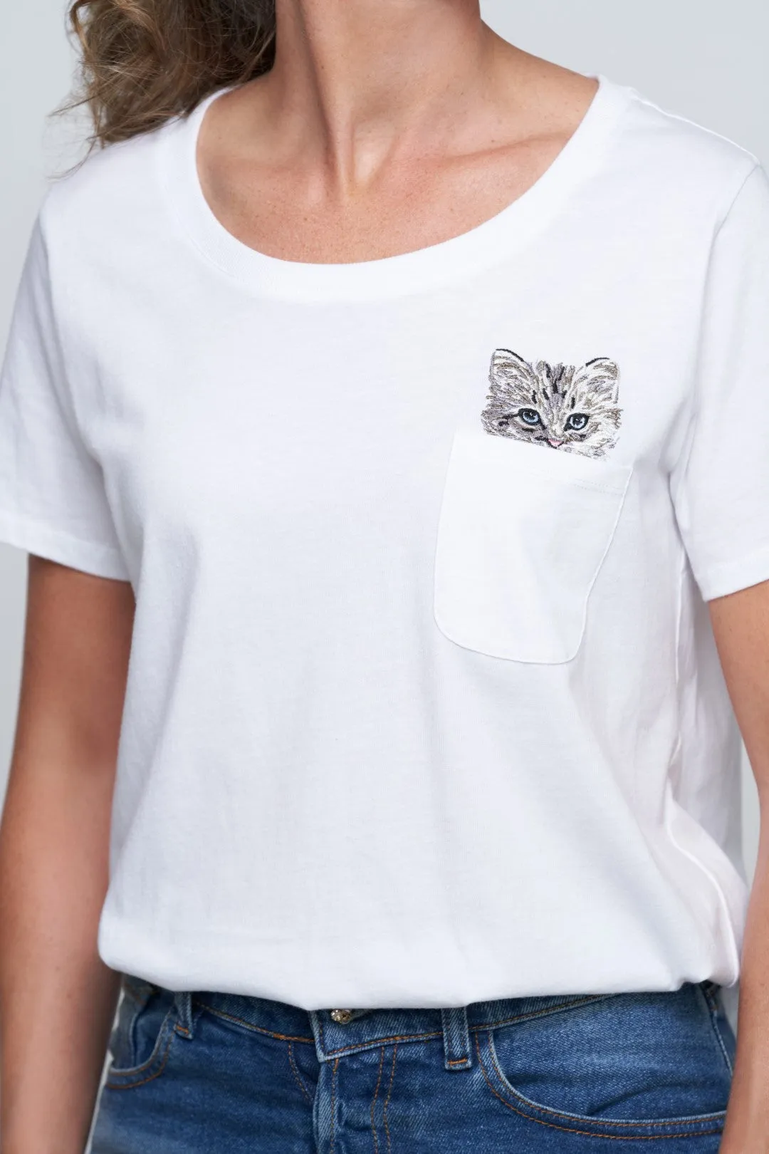 Glendale Cat Pocket Tee - White