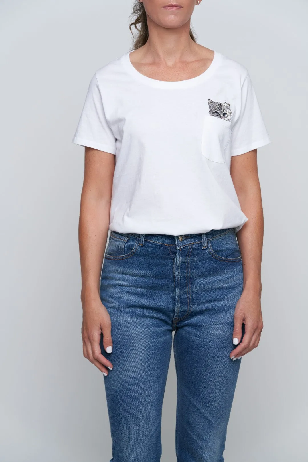Glendale Cat Pocket Tee - White