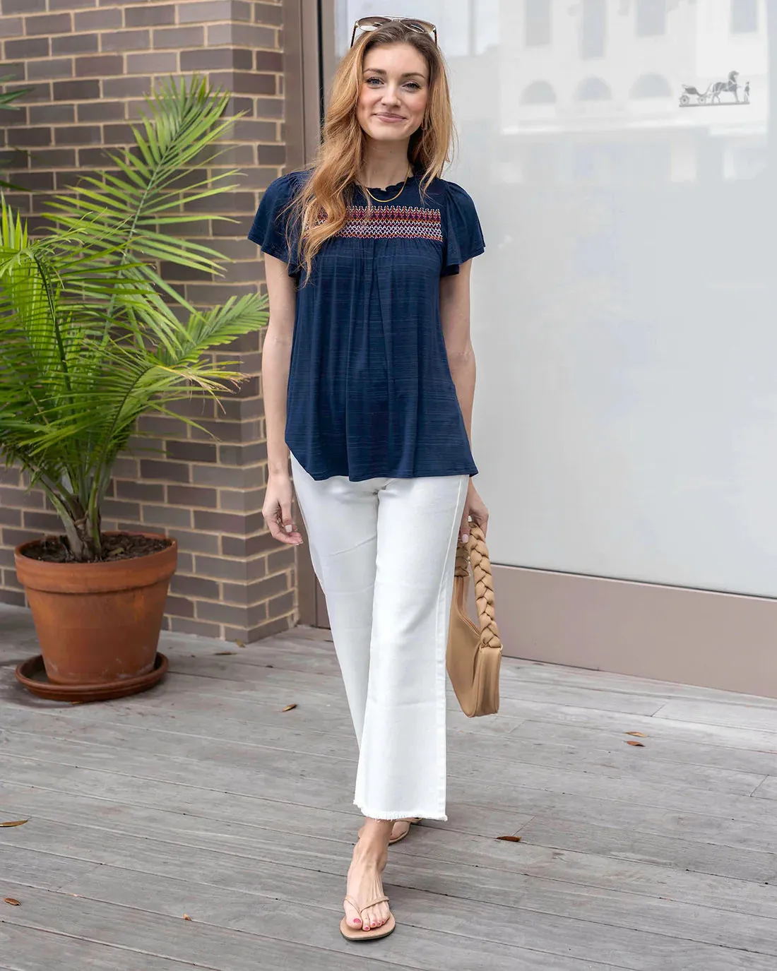 Grace & Lace Ellis Knit Embroidered Top - Navy/Multi