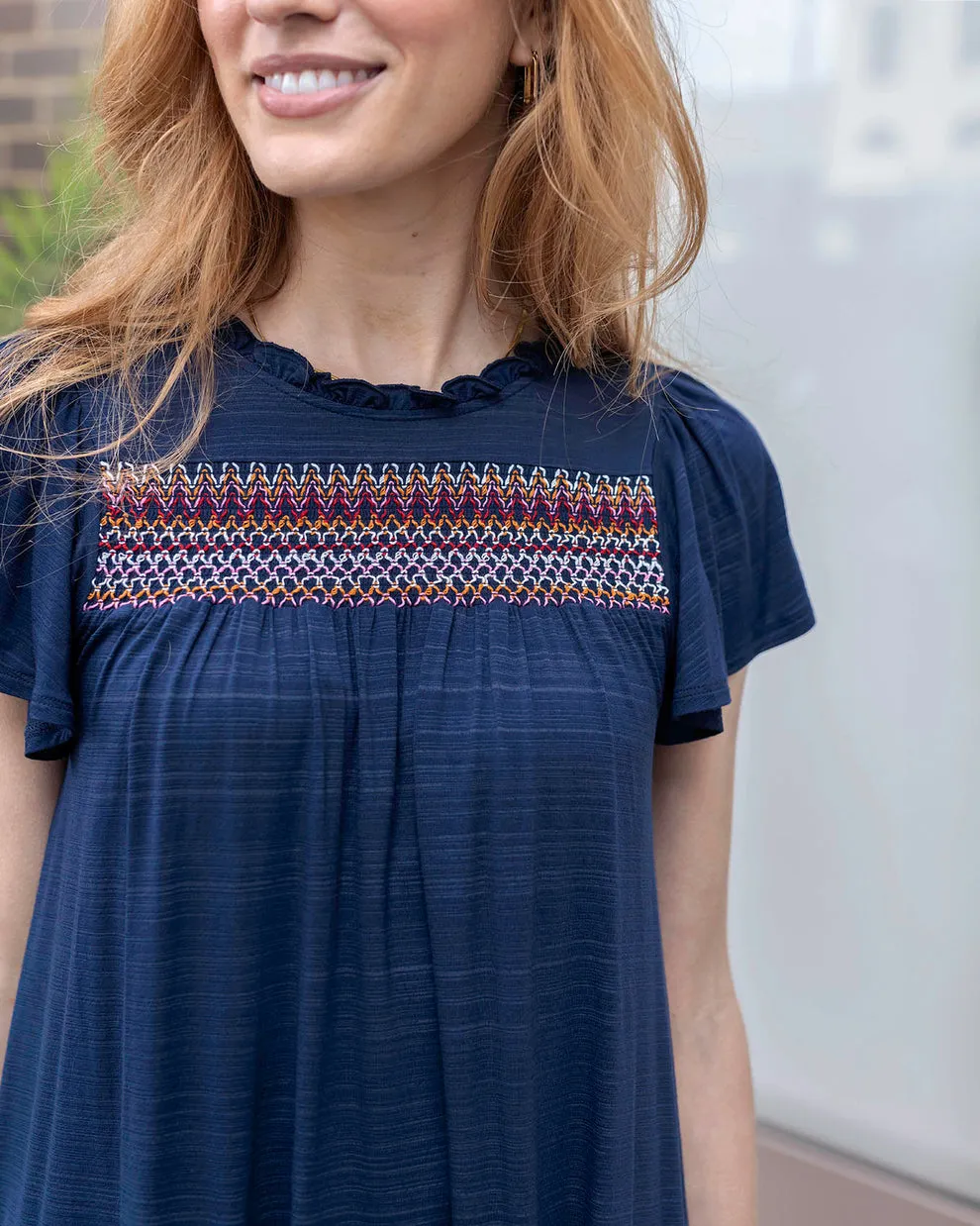 Grace & Lace Ellis Knit Embroidered Top - Navy/Multi