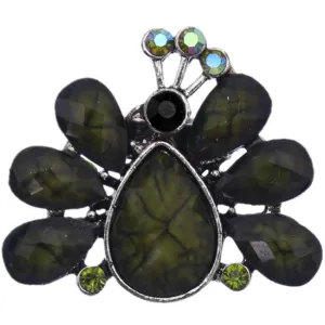 Green Large Beaded Peacock Adjustable Ring