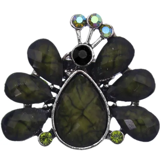 Green Large Beaded Peacock Adjustable Ring
