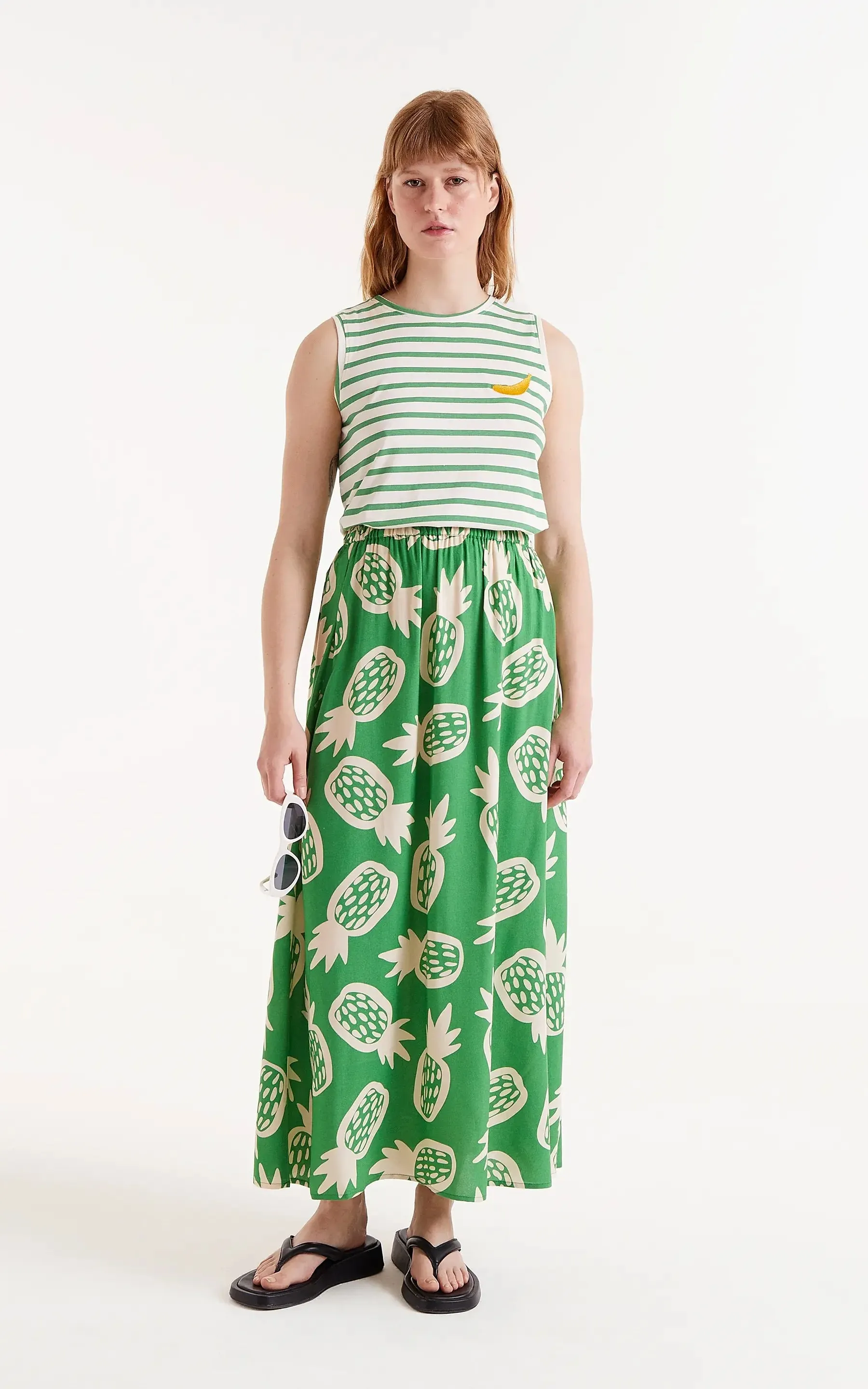 Green Striped Print T-shirt Banana