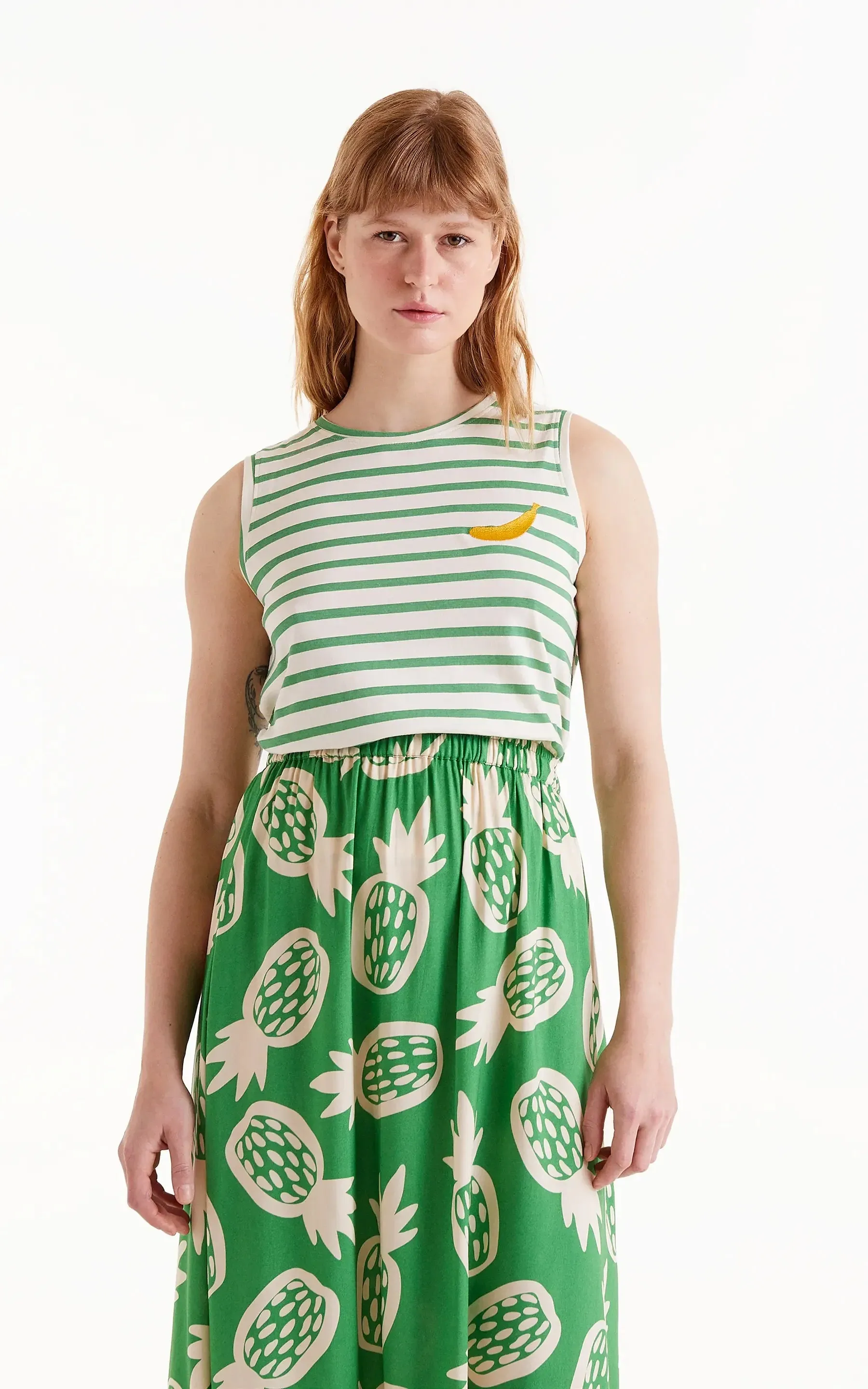 Green Striped Print T-shirt Banana