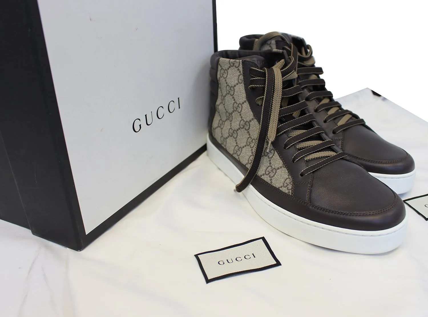 GUCCI GG Supreme High-Top Beige sneakers Size 10 411857