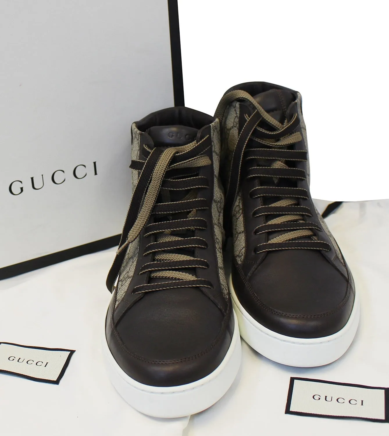 GUCCI GG Supreme High-Top Beige sneakers Size 10 411857