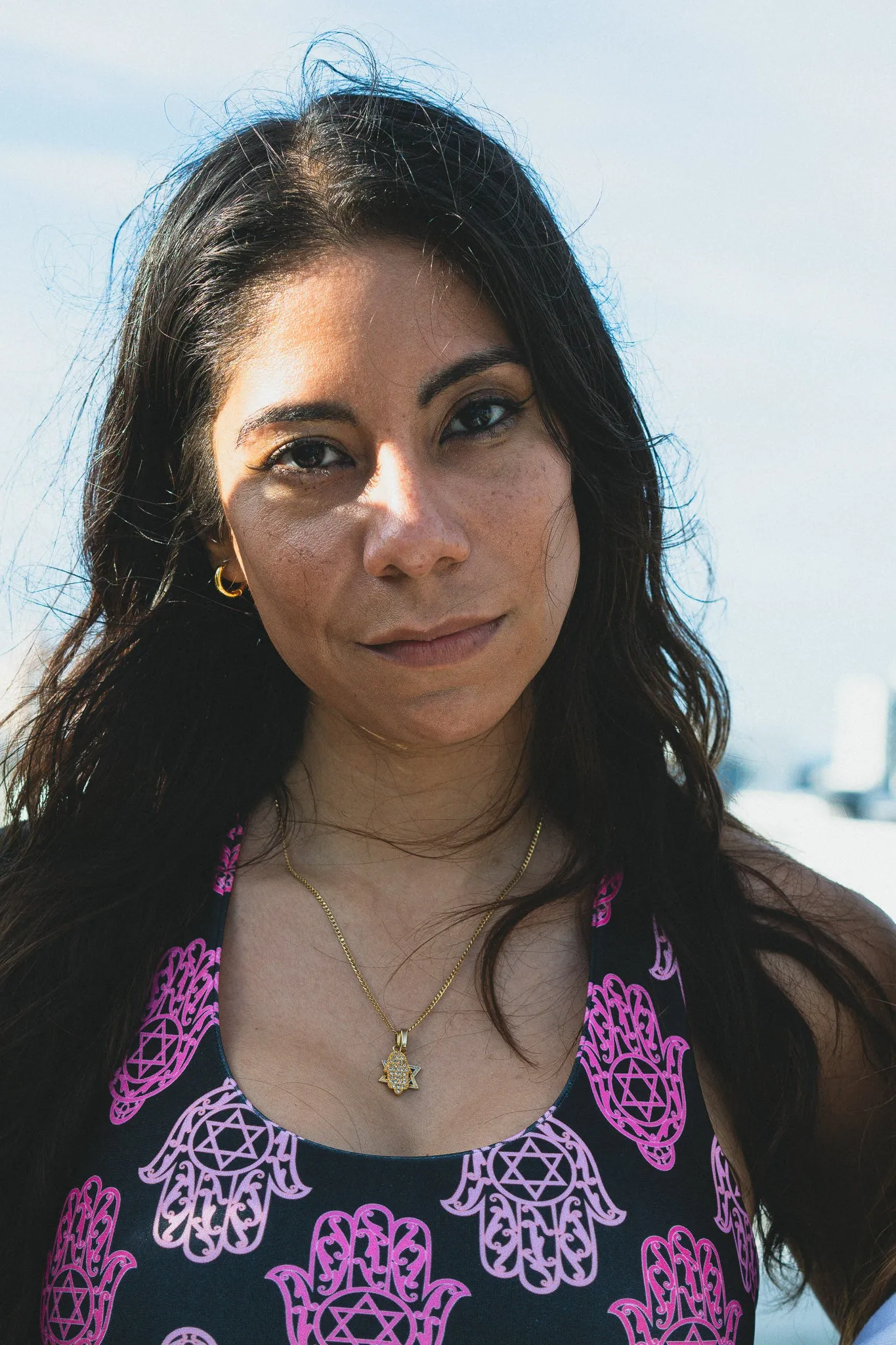Hadar Pinks Hamsa Design on Black Girls' Swimsuit Crop Top