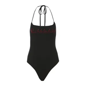Halter beaded backless bodysuit