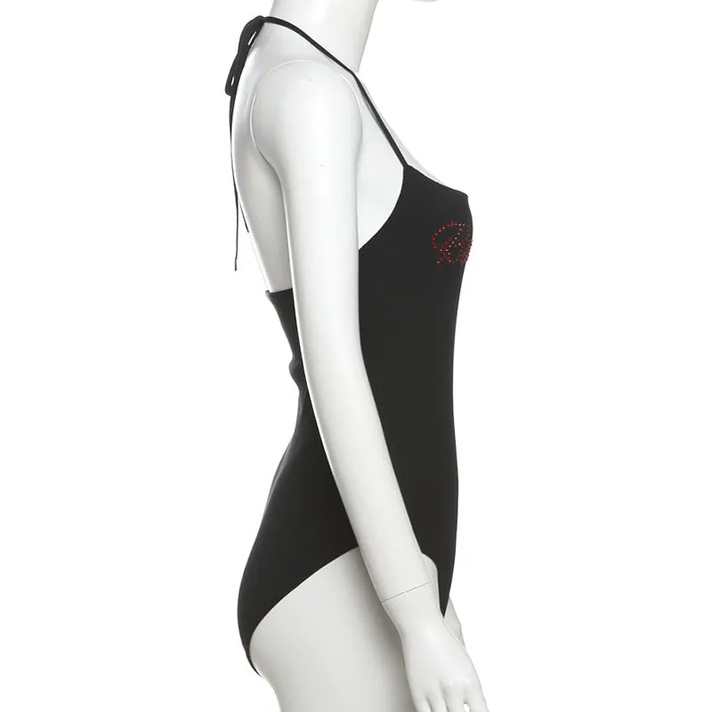 Halter beaded backless bodysuit