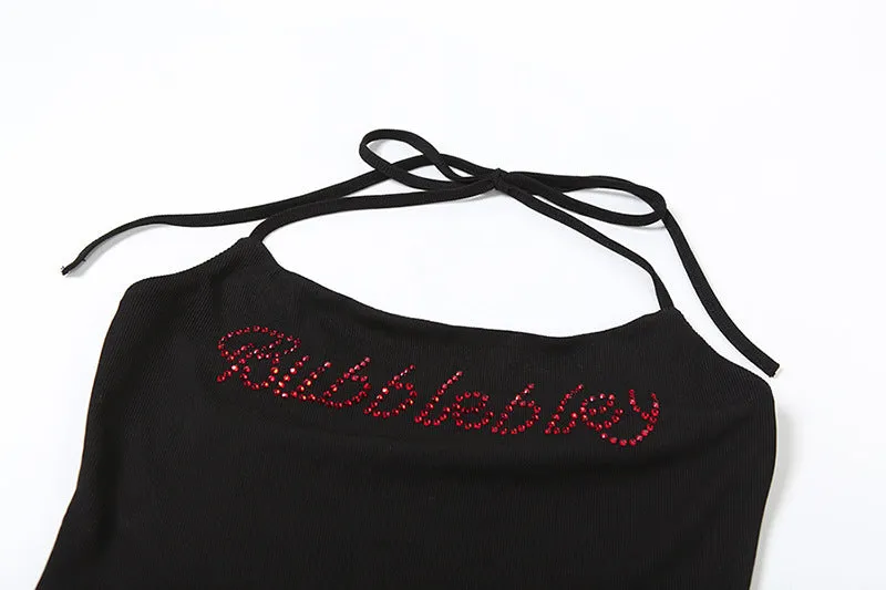 Halter beaded backless bodysuit