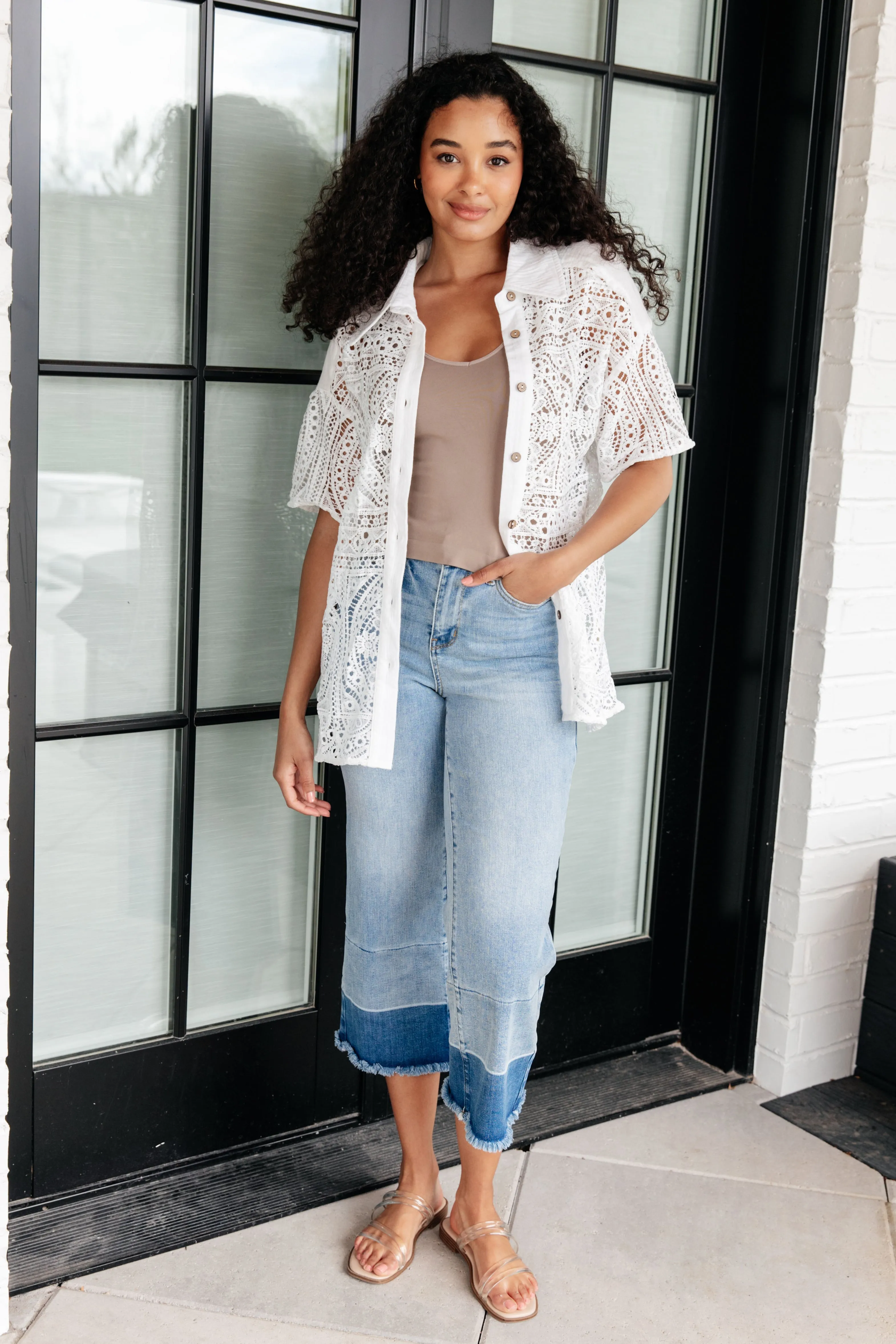 Hazel Blues® |  Head in the Clouds Lace Button Down