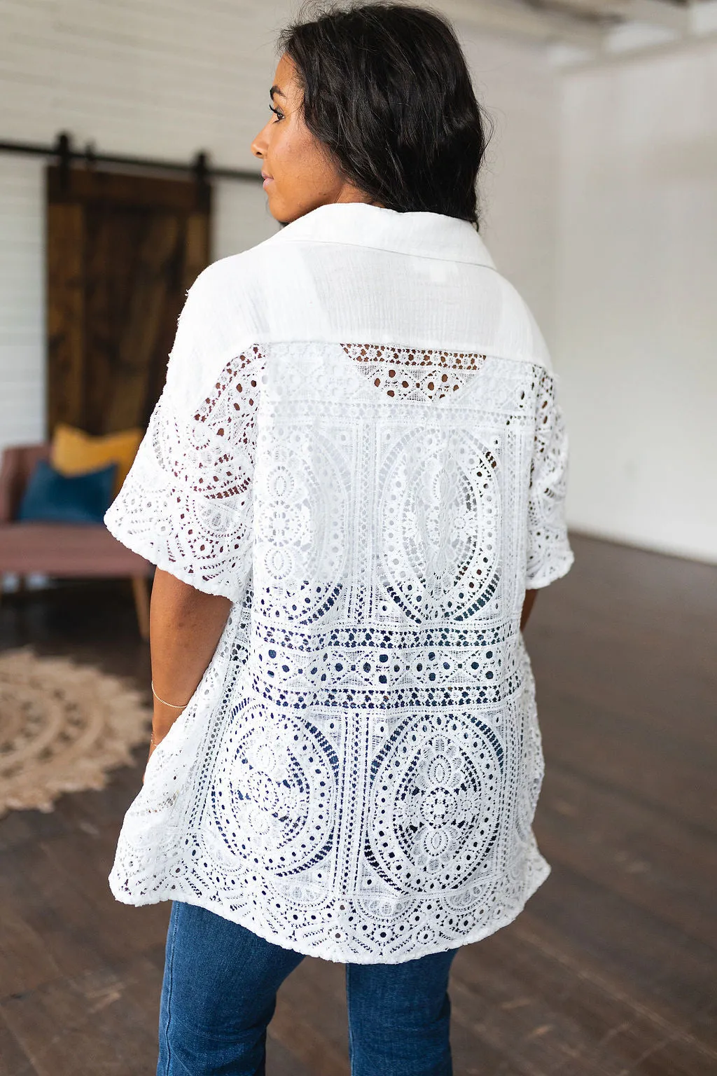 Hazel Blues® |  Head in the Clouds Lace Button Down